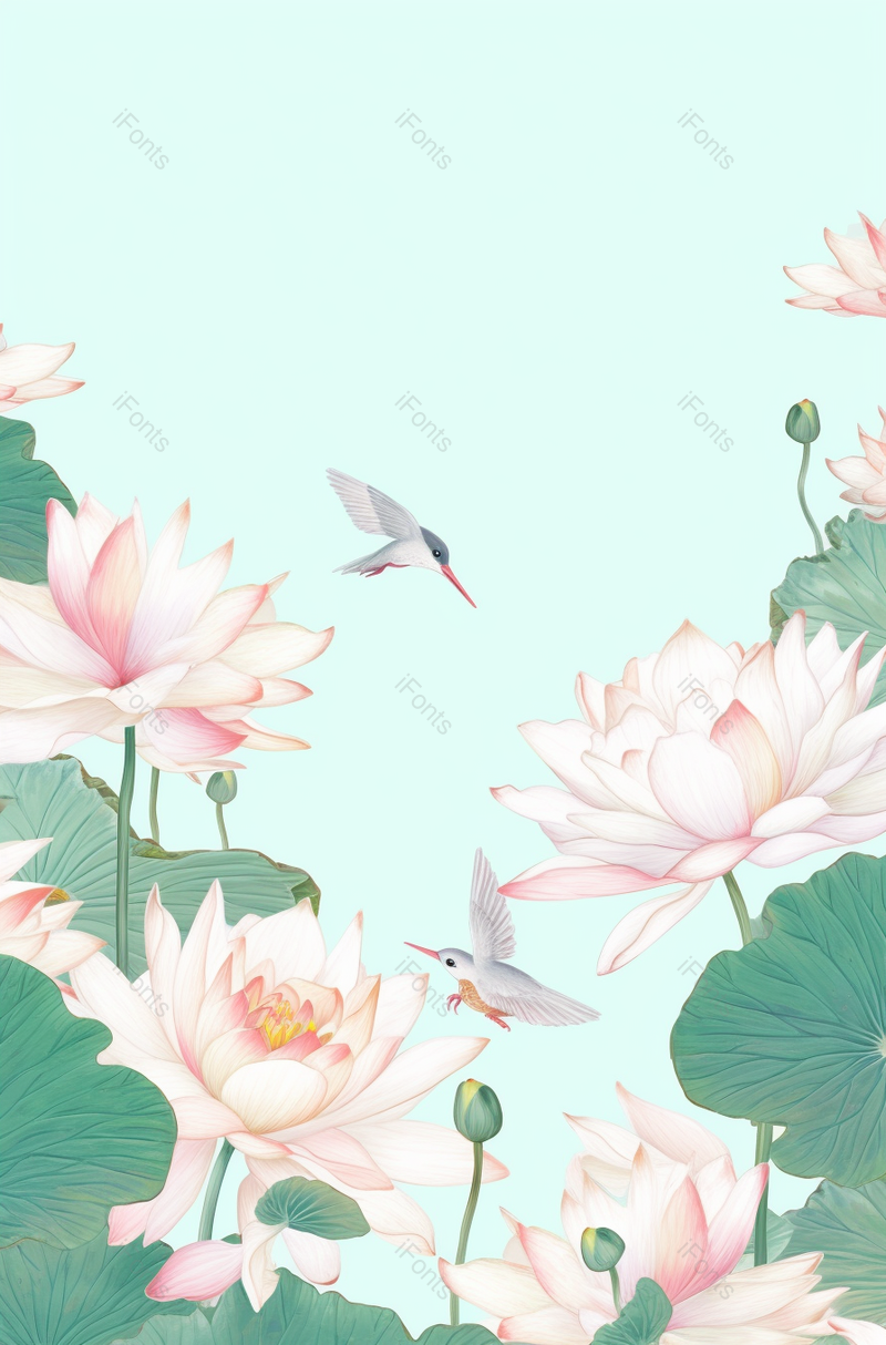 绿色可爱风荷花清新插画背景,插画/手绘图,插画/手绘图库,插画/手绘图下载,插画/手绘